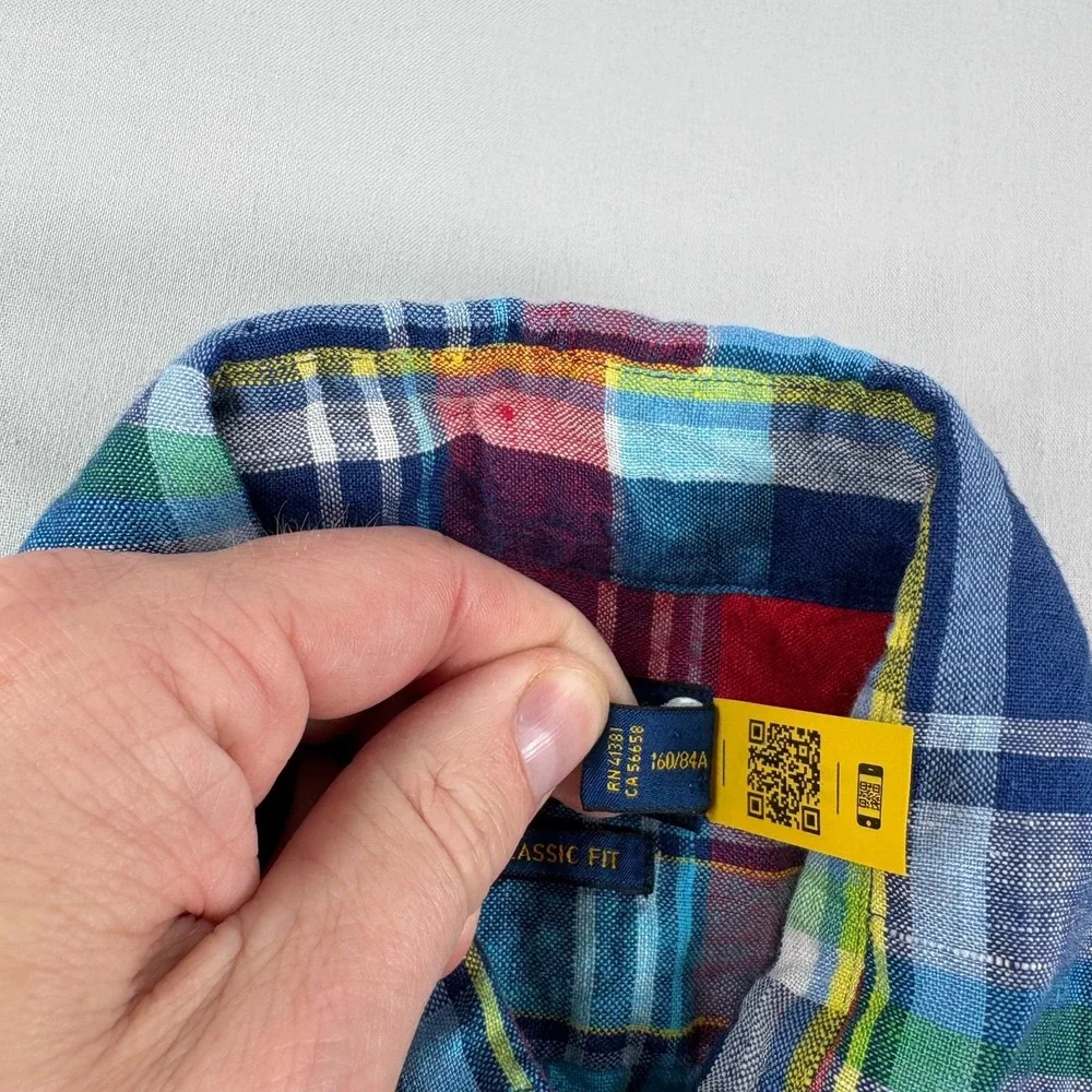 Polo Ralph Lauren Linen Shirt Mens Small Blue Plaid Button Up Classic Fit Beach